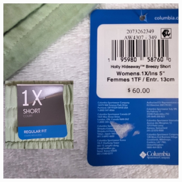 COLUMBIA Light Green Holly Hideaway Breezy Shorts - Plus Size 1X (NWT) - Picture 8 of 10